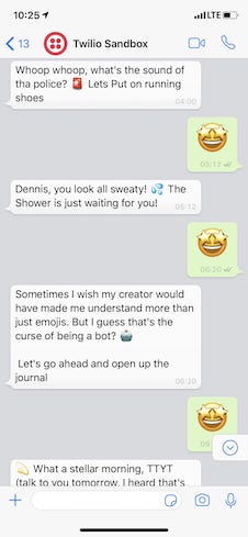 whatsapp screenshot of chatbot