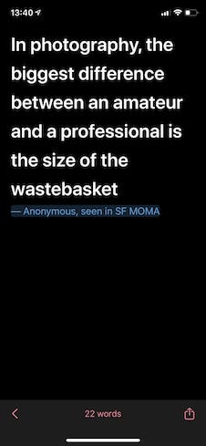 in photography the biggest difference between an amateur and a professional is the size of the wastebasket